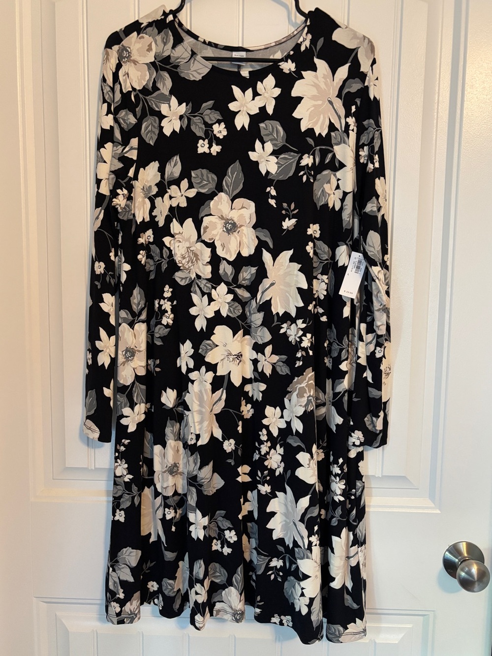 Old Navy Black Floral Swing Dress with Cream Flowers
